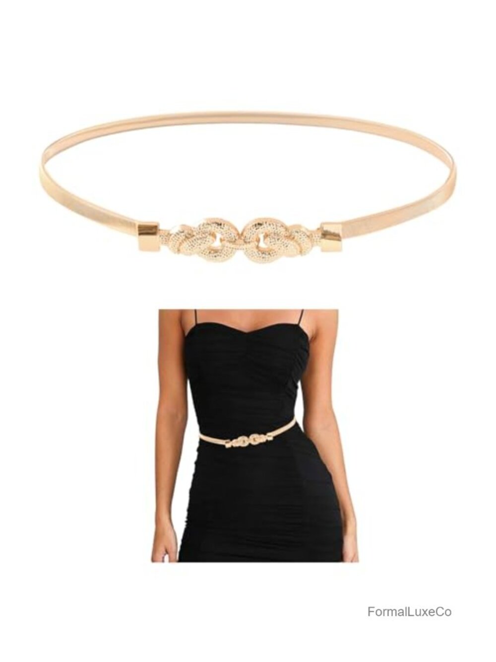 Women's Gold Metal Stretch Skinny Belt, Adjustable Waistband